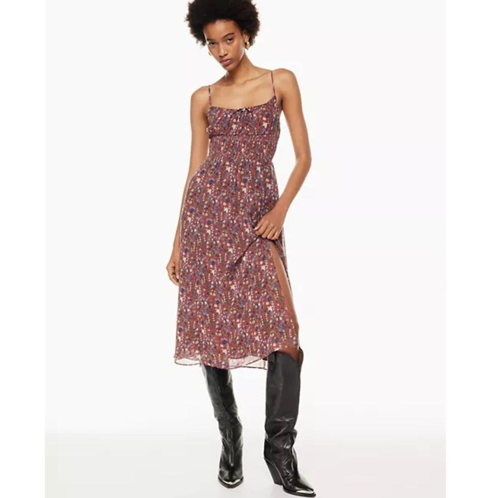 [Wilfred] Genoa Midi Dress Warm Siena Floral Print Cami Milkmaid Slit Sz Large L